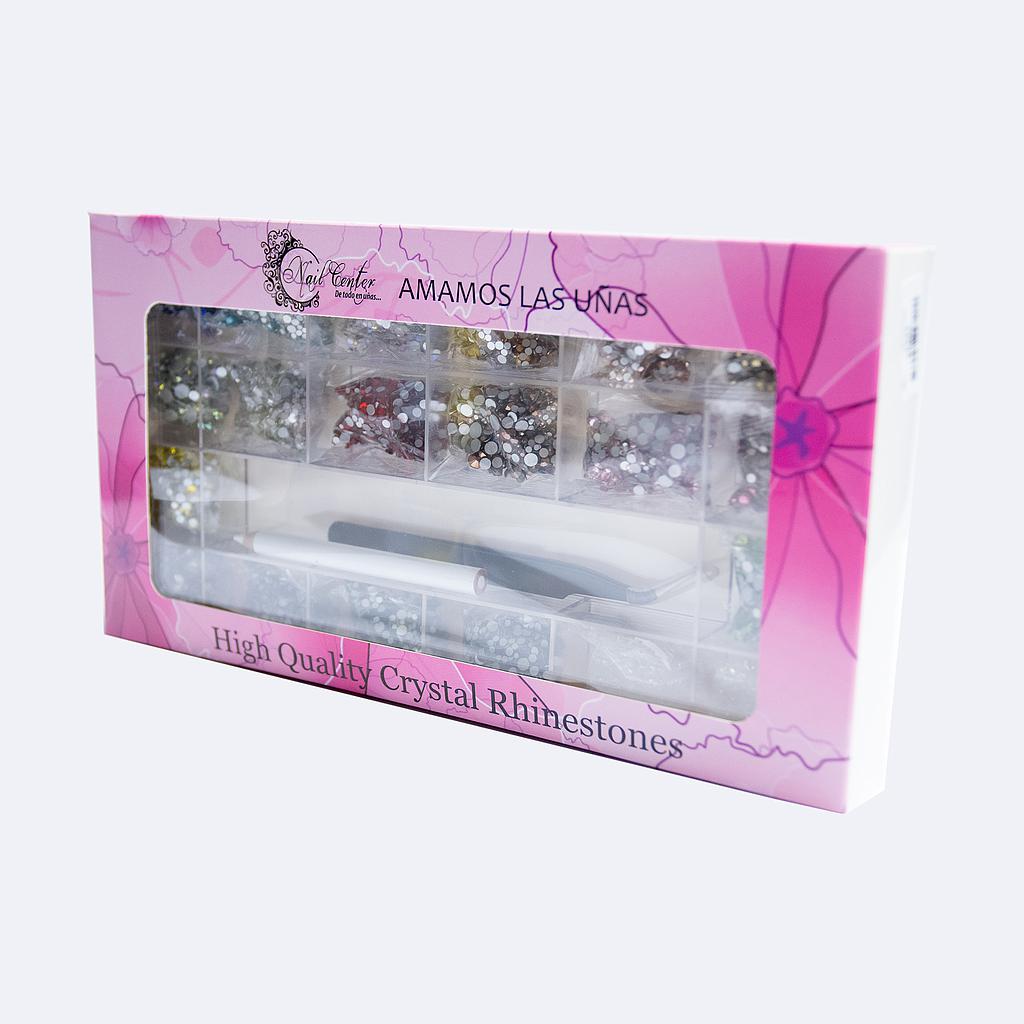 20,000 piezas CAJA EXCLUSIVA CRISTALES 20 COLORES NAIL CENTER