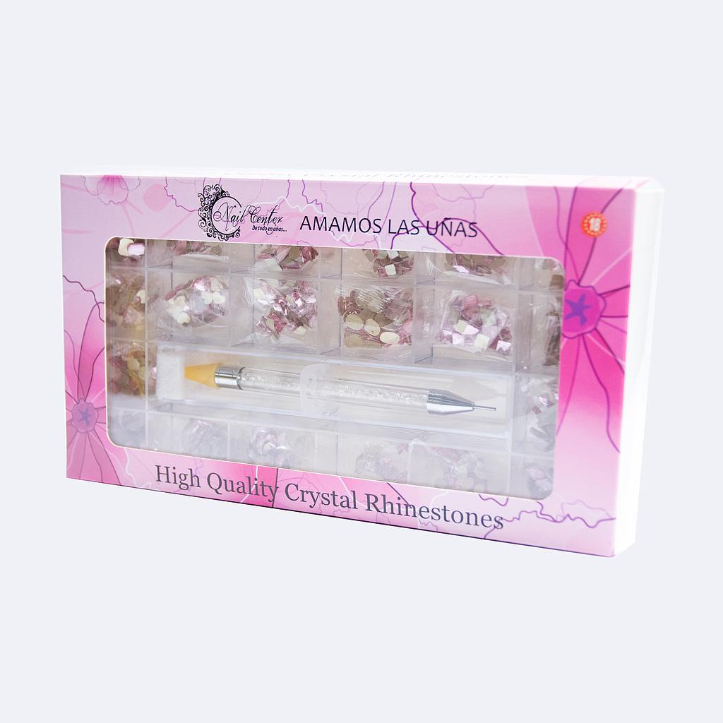 CAJA EXCLUSIVA CRISTALES ROSA 20 FORMAS NAIL CENTER