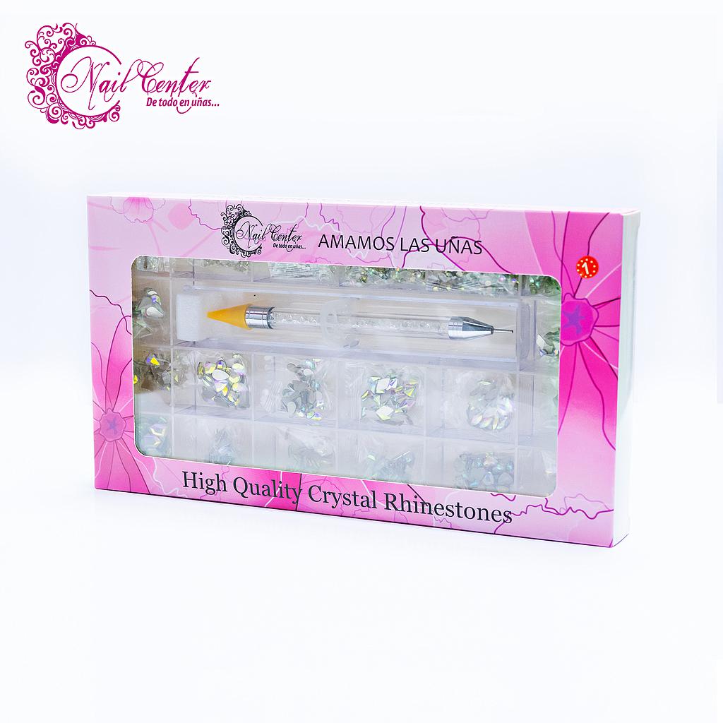 CAJA NAIL CENTER EXCLUSIVA CRISTALES TORNASOL 30 MIL CRISTALES