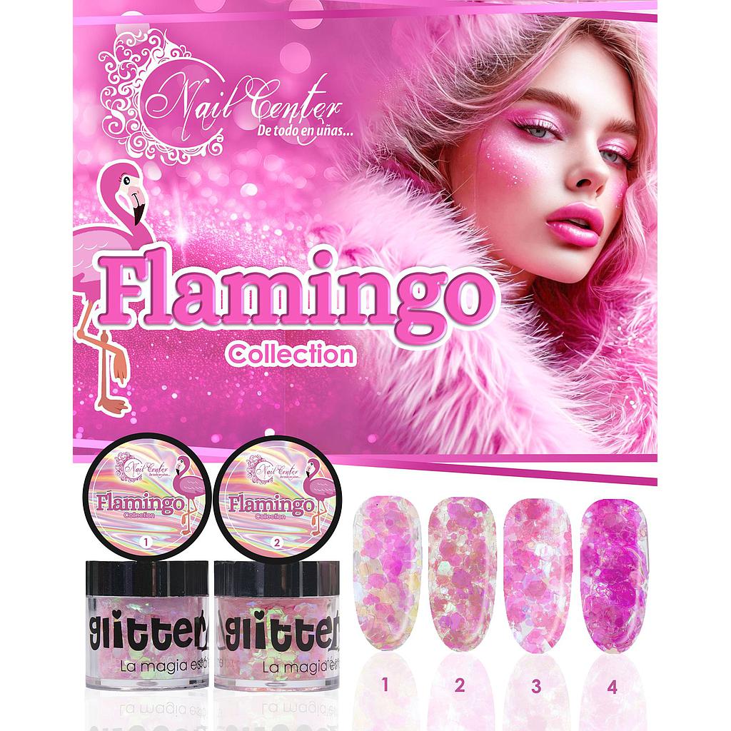 COLECCIÓN DE GLITTER FLAMINGO 4 TONOS