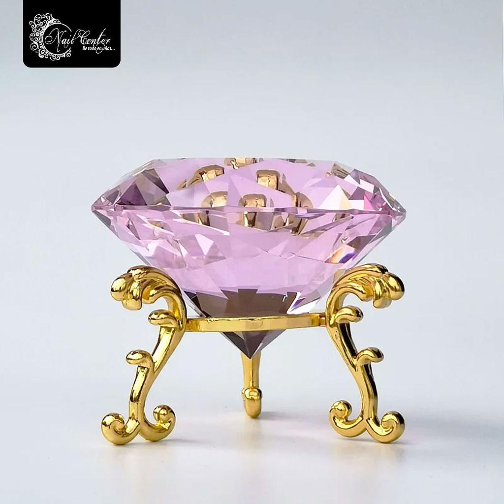 CRISTAL CON BASE DORADA ROSA
