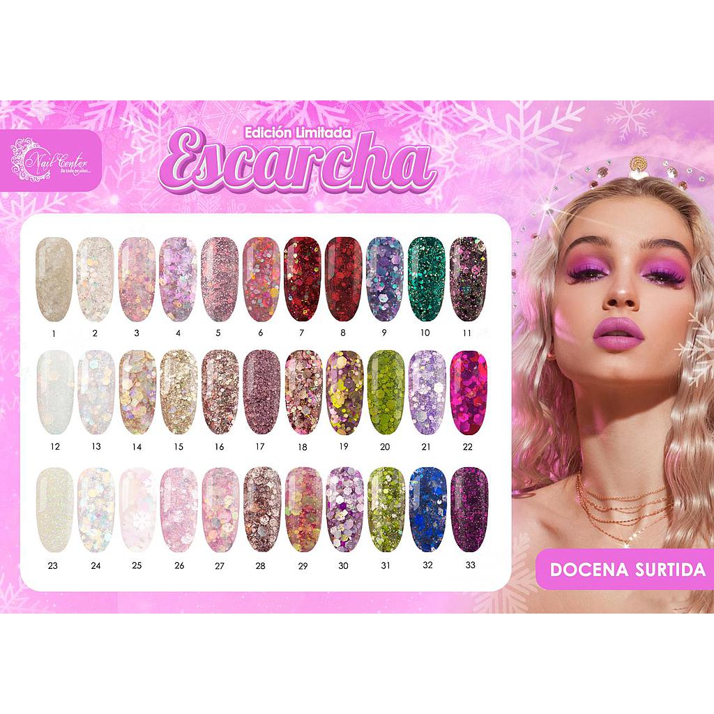 PROMO ACRILICO ESCARCHADO 1/4 DE ONZ. NAIL CENTER PINK WEEK 12 PZS. SURTIDAS