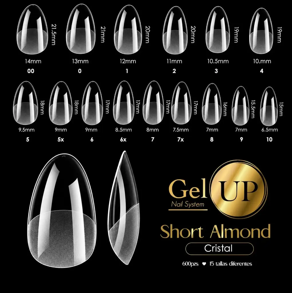 TIP GEL UP SHORT ALMOND CRISTAL 600 PIEZAS