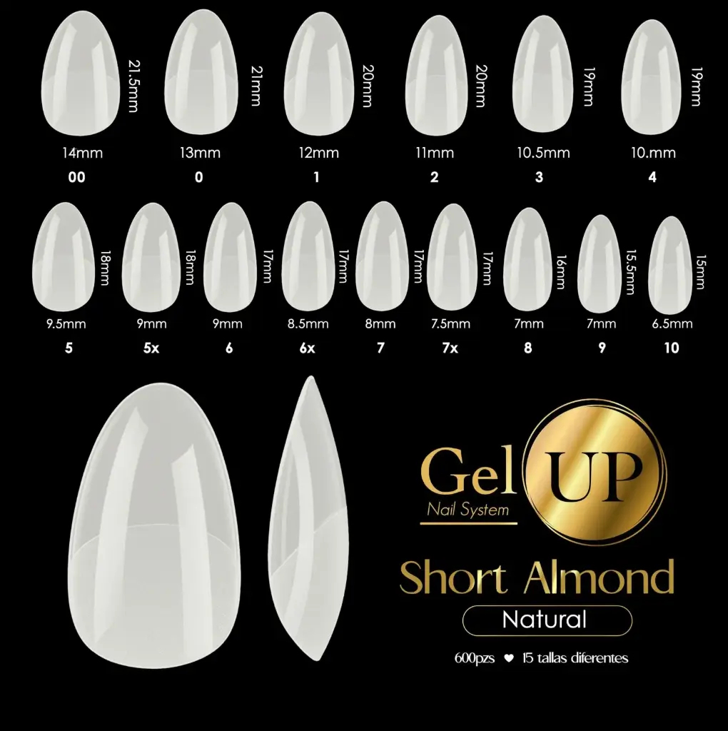TIP GEL UP SHORT ALMOND NATURAL 600 PIEZAS