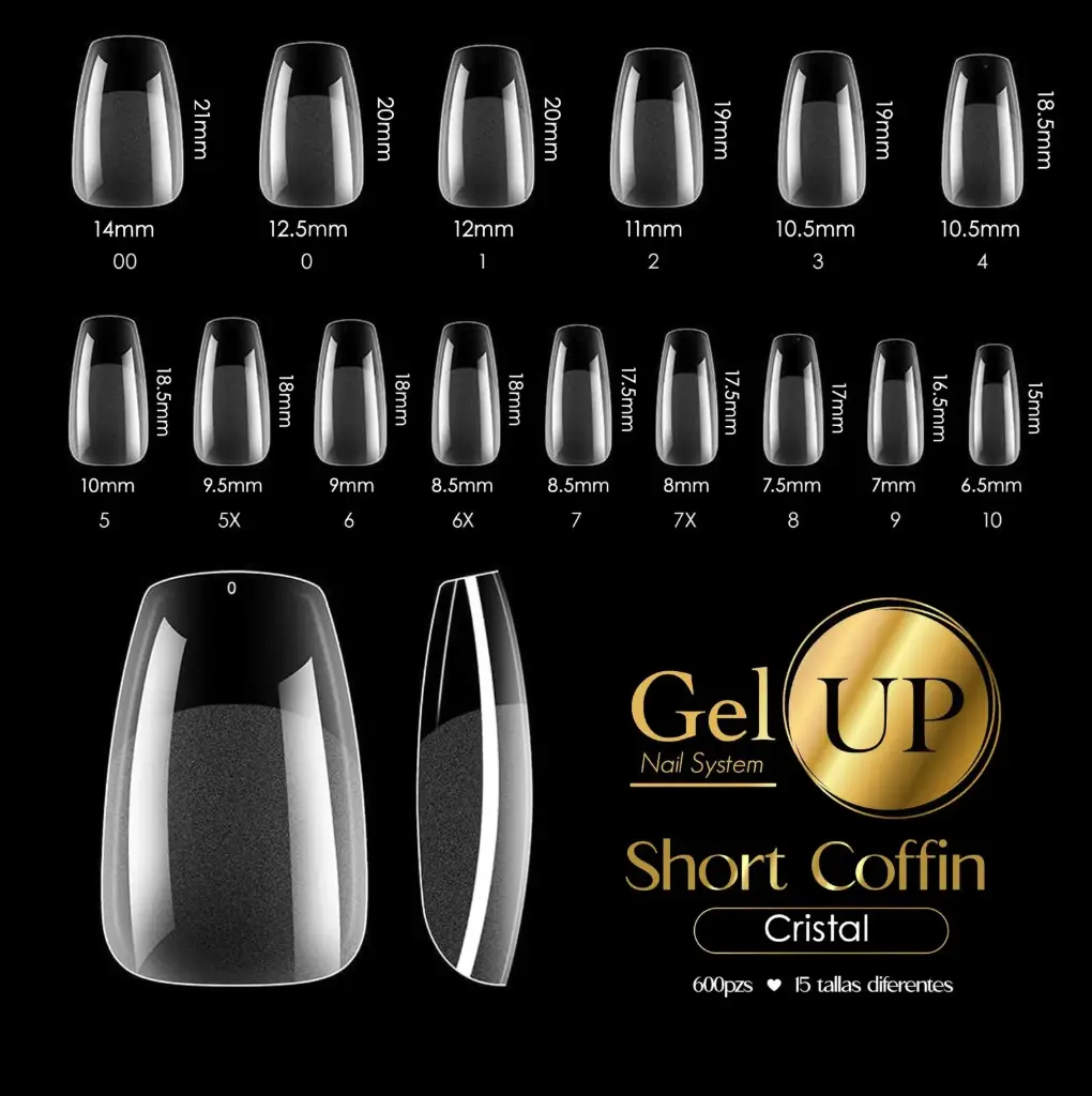 TIP GEL UP SHORT COFFIN CRISTAL 600 PIEZAS