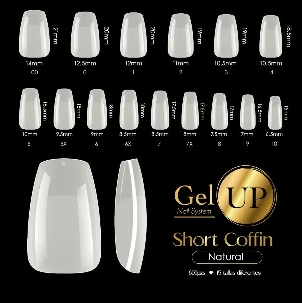 TIP GEL UP SHORT COFFIN NATURAL 600 PIEZAS