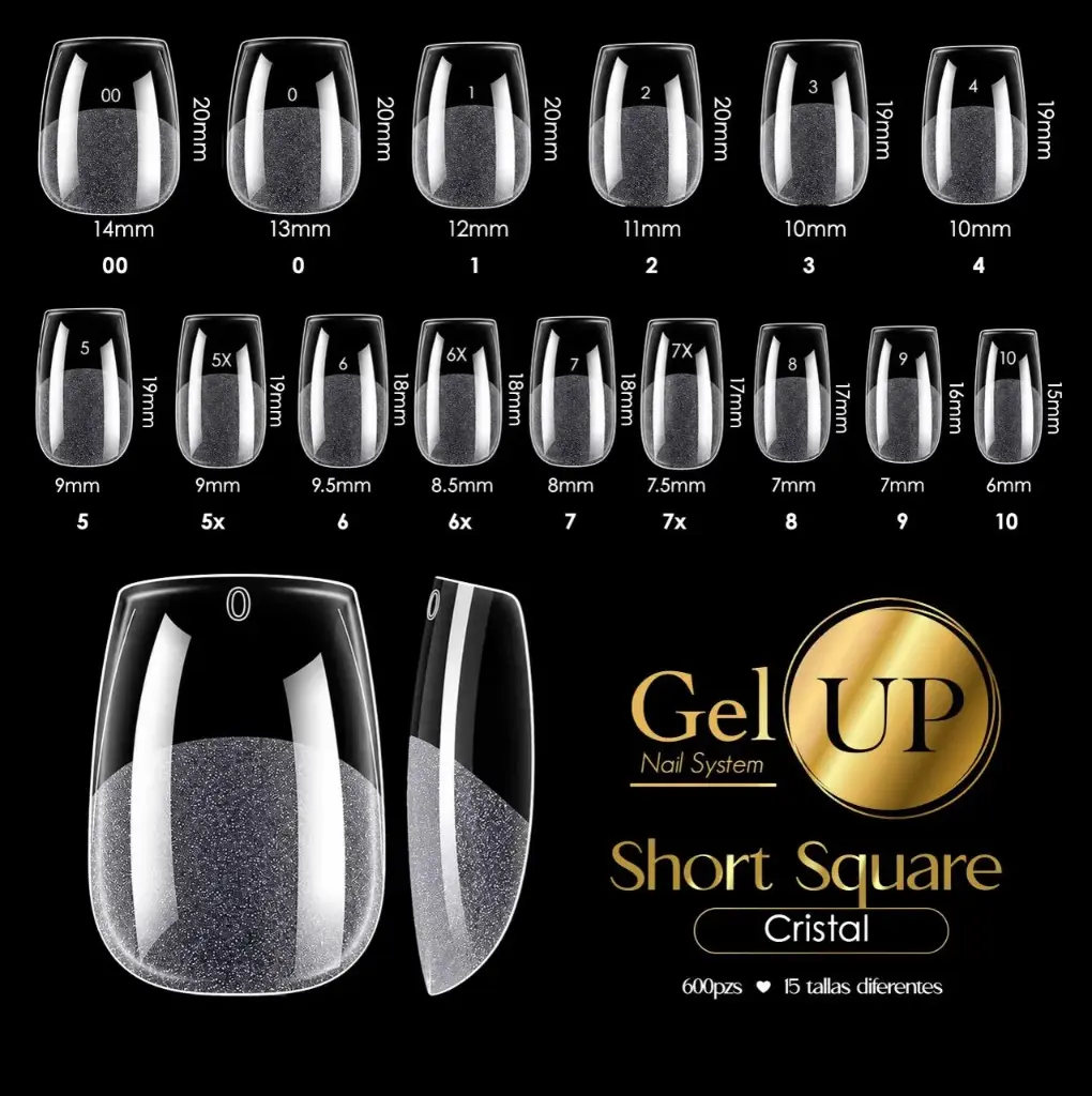 TIP GEL UP SHORT SQUARE CRISTAL 600 PIEZAS