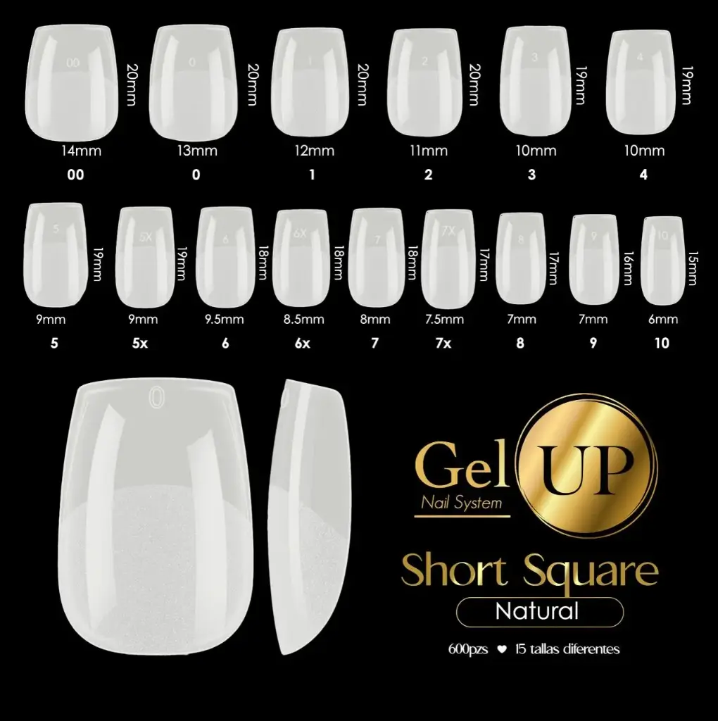 TIP GEL UP SHORT SQUARE NATURAL  600 PIEZAS