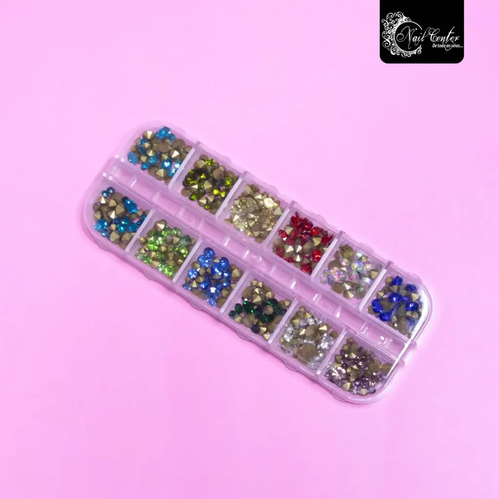 CAJA DE CRISTALES MINI DIAMANTES 12 COLORES