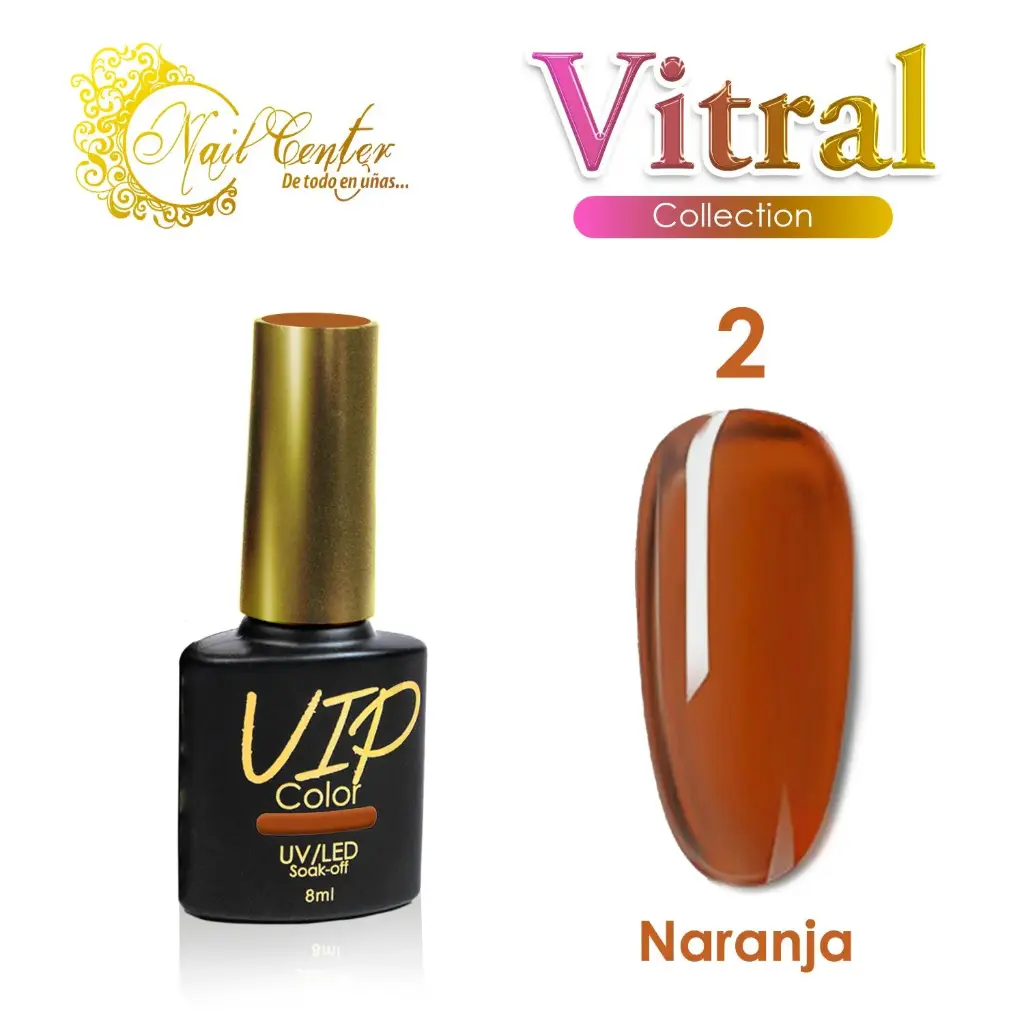 GEL VIP COLOR 8ML VITRAL 2 NARANJA