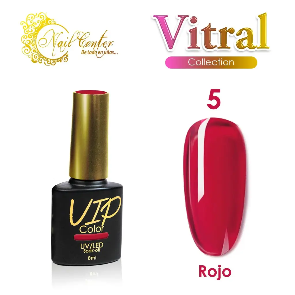 GEL VIP COLOR 8ML VITRAL 5 ROJO