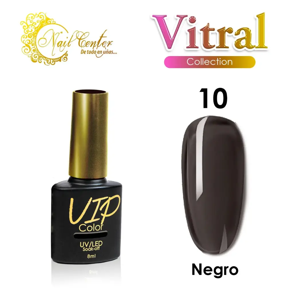 GEL VIP COLOR 8ML VITRAL 10 NEGRO 