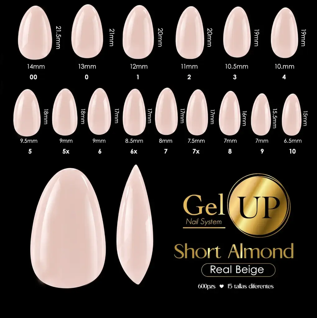 TIP GEL UP SHORT ALMOND REAL BEIGE 600 PIEZAS