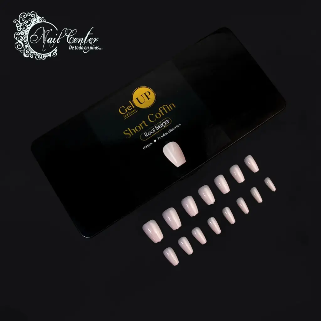 TIP GEL UP SHORT COFFIN REAL BEIGE 600 PIEZAS