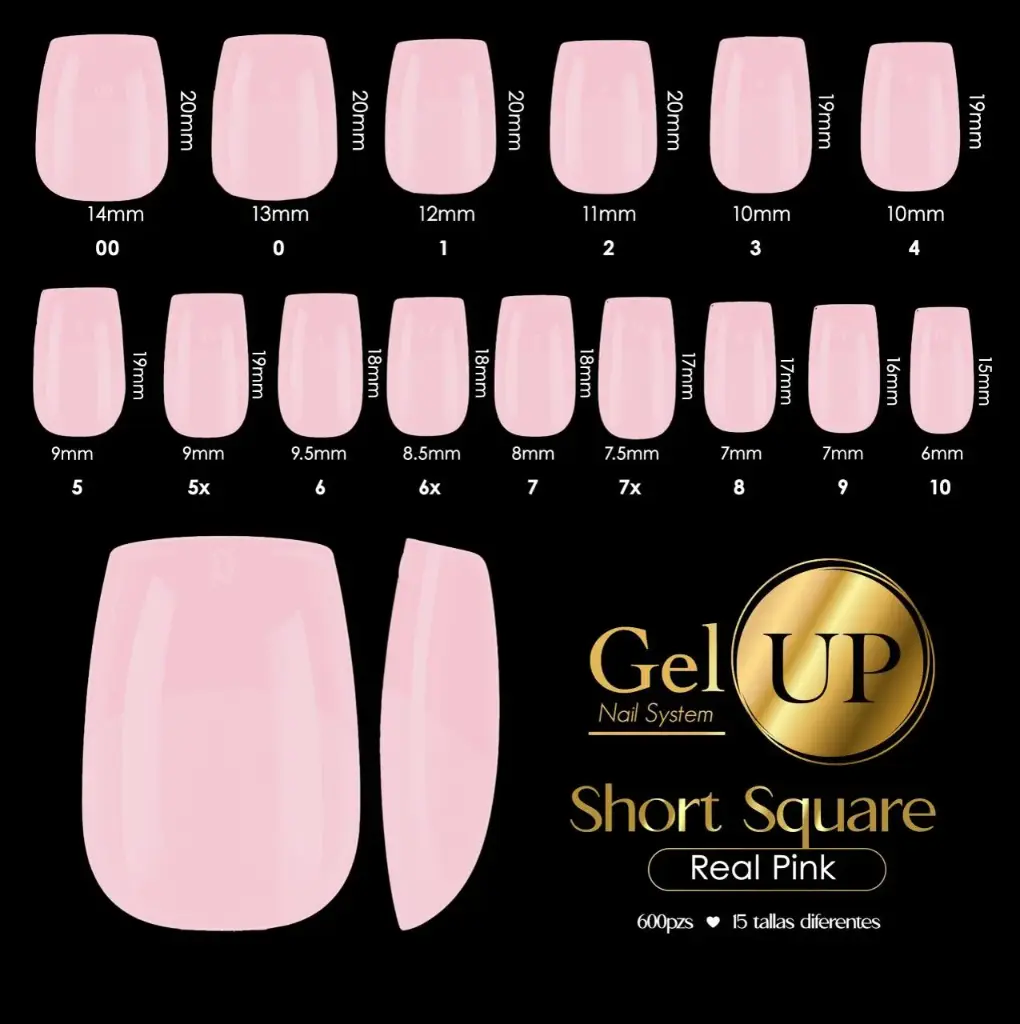TIP GEL UP SHORT SQUARE REAL PINK 600 PIEZAS