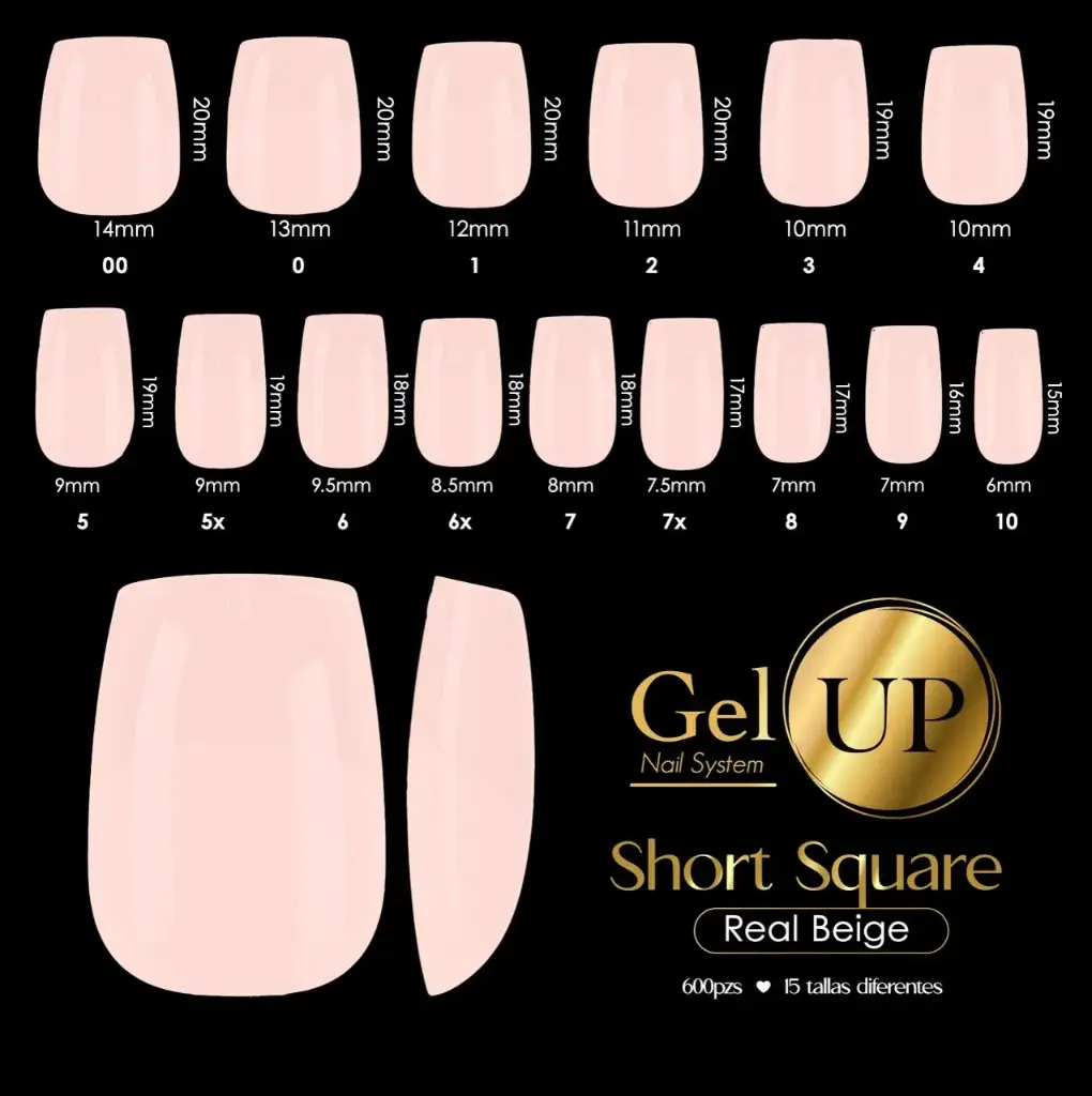 TIP GEL UP SHORT SQUARE REAL BEIGE 600 PIEZAS