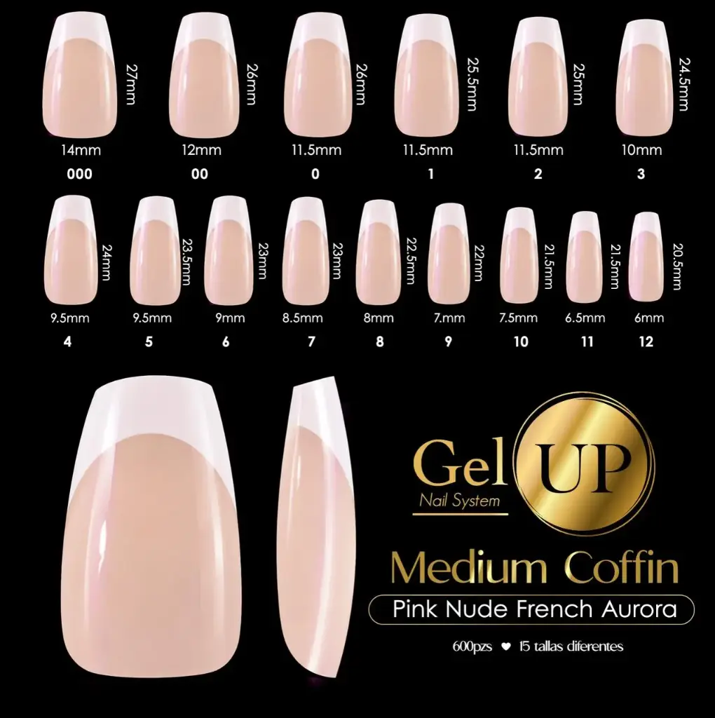 TIP GEL UP MEDIUM COFFIN PINK NUDE FRENCH AURORA