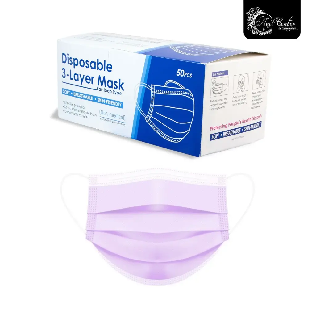 CAJA DE MASCARILLA LILA 50 PIEZAS