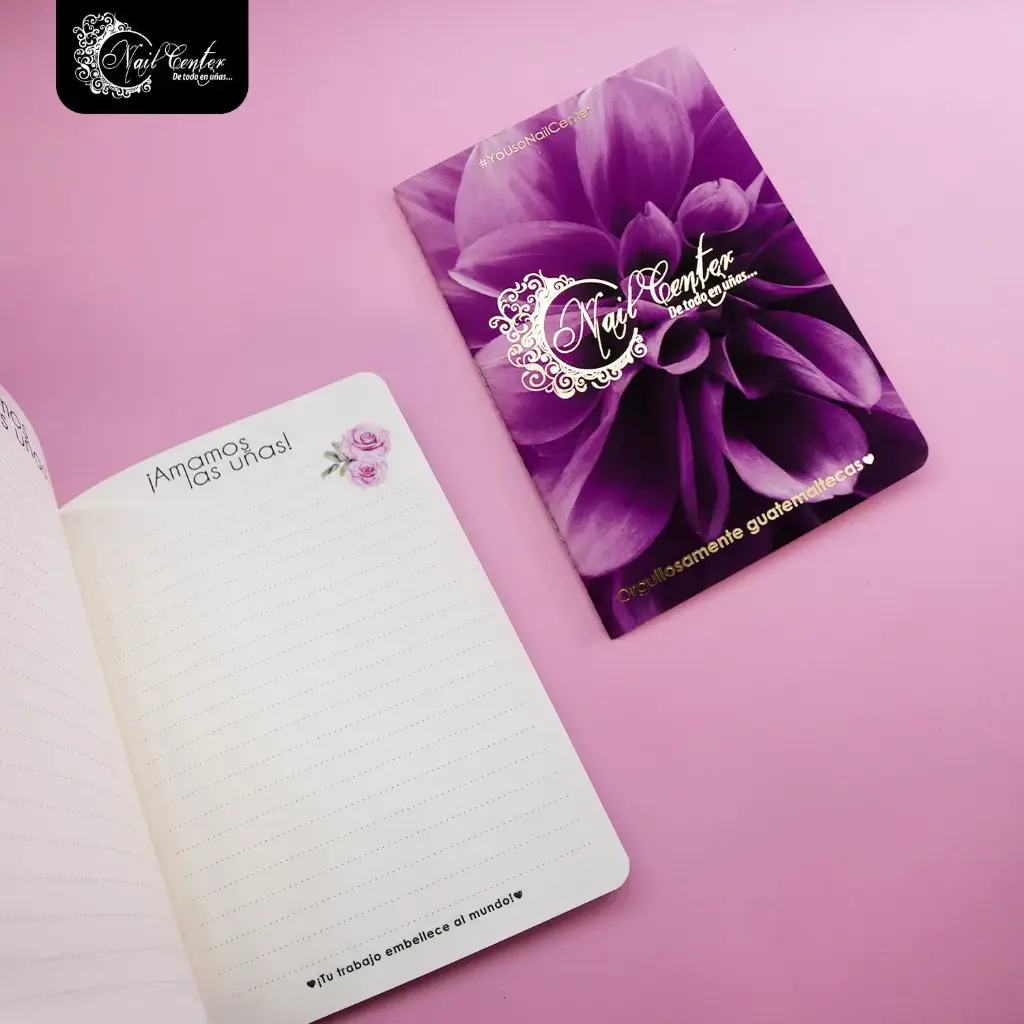 LIBRETA NAIL CENTER LILA CON FLORES