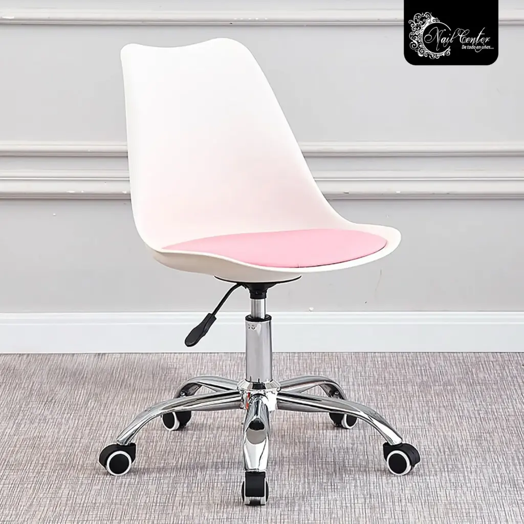 SILLA NORDICA BLANCA COJIN ROSA CON RUEDAS
